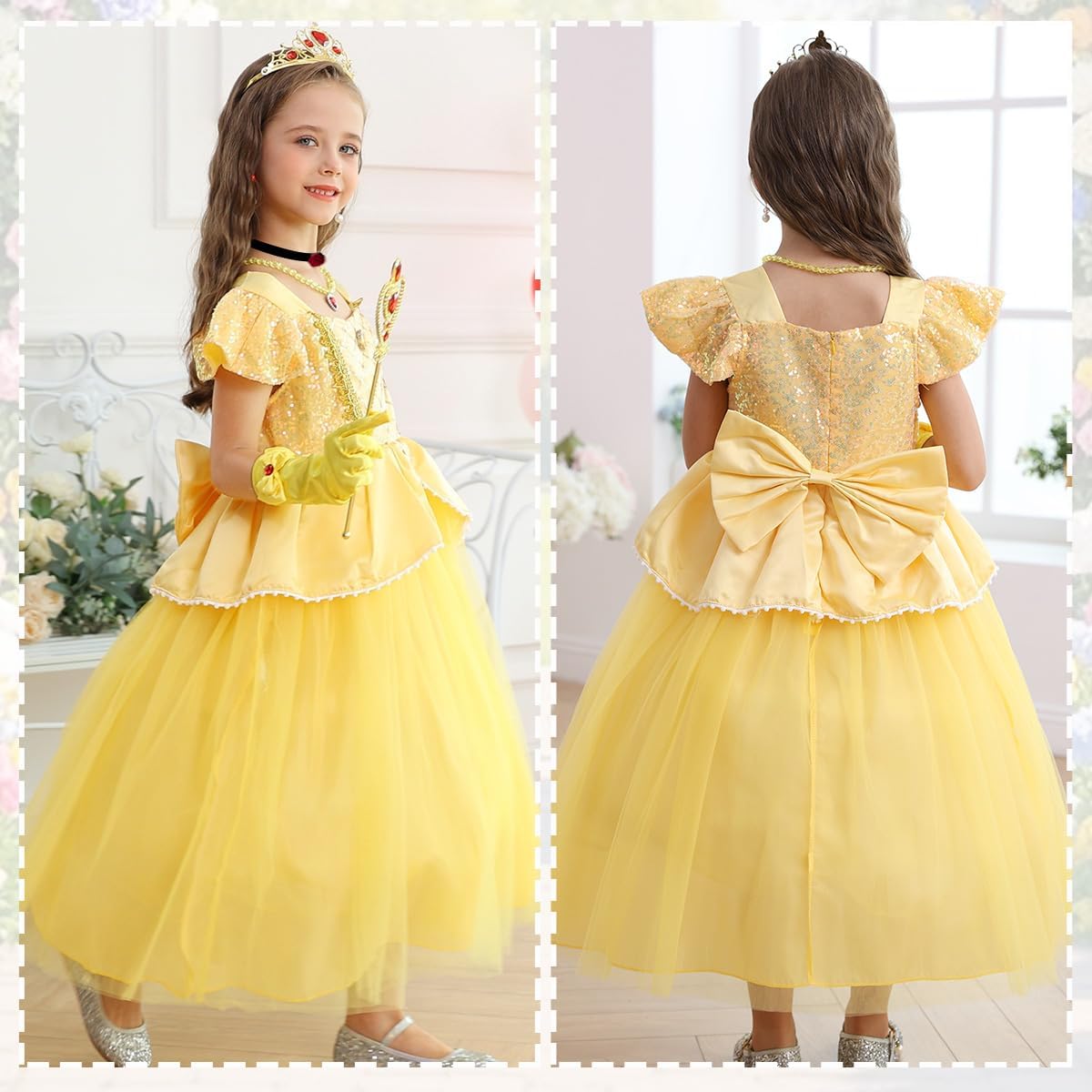 Princess Dress with Accessories Halloween Yellow Fast Delivery