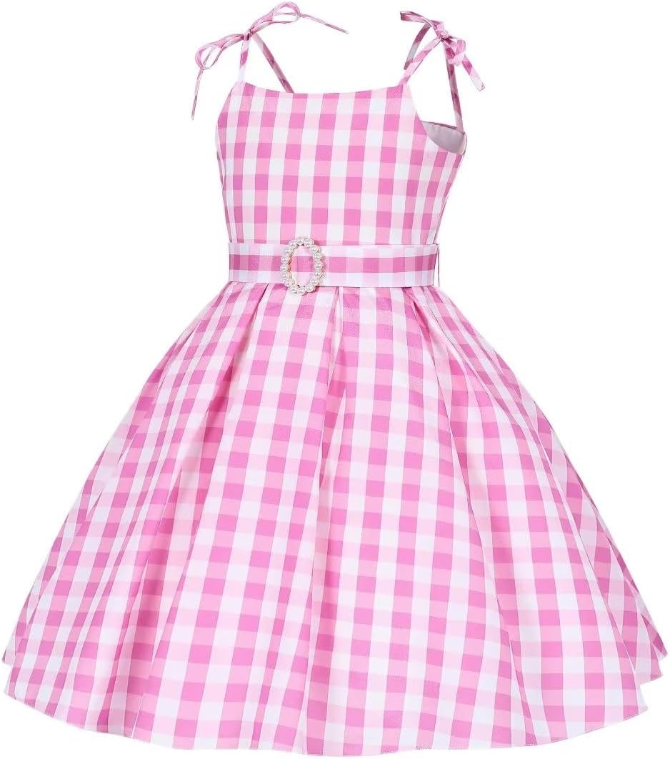 SZ-TONDA Girls Pink Plaid Costume Dress - Movie Cosplay Birthday Halloween Party Outfit