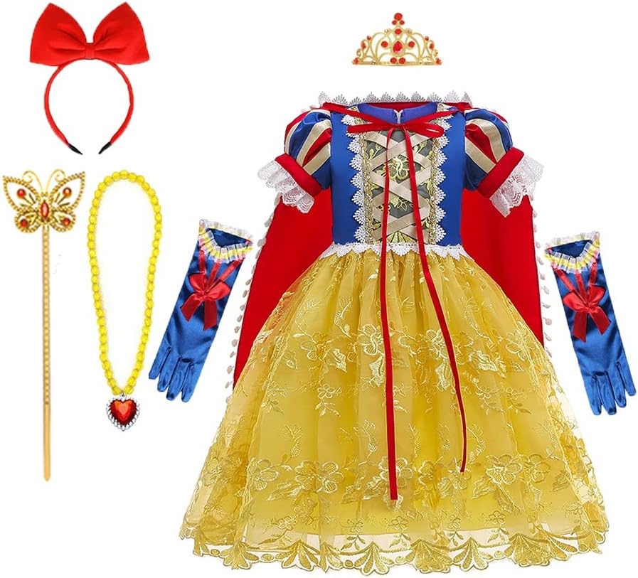 REXREII Girls Princess Snow White Costume Fancy Dress