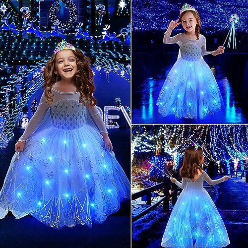 Latocos Light Up Princess 7PC Set for Girls Kids Princess Dress Up