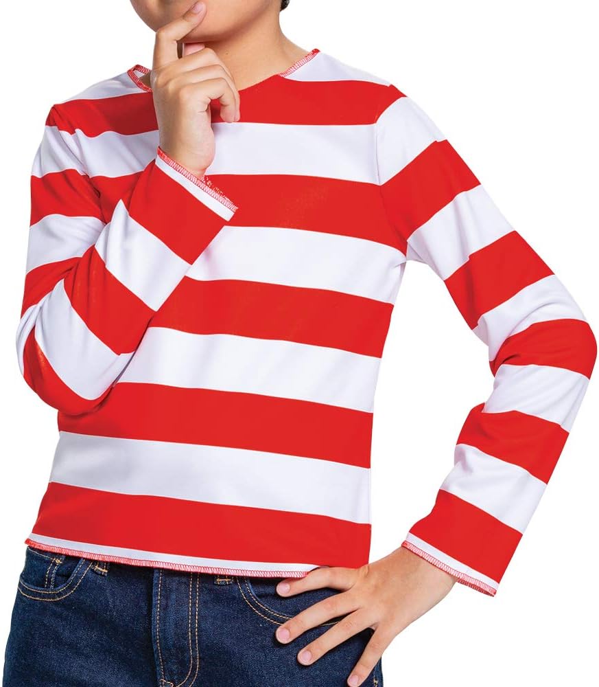 WaldosShortcut Halloween Costume for Kids Boys Wheres Waldo Shirt Glasses Set