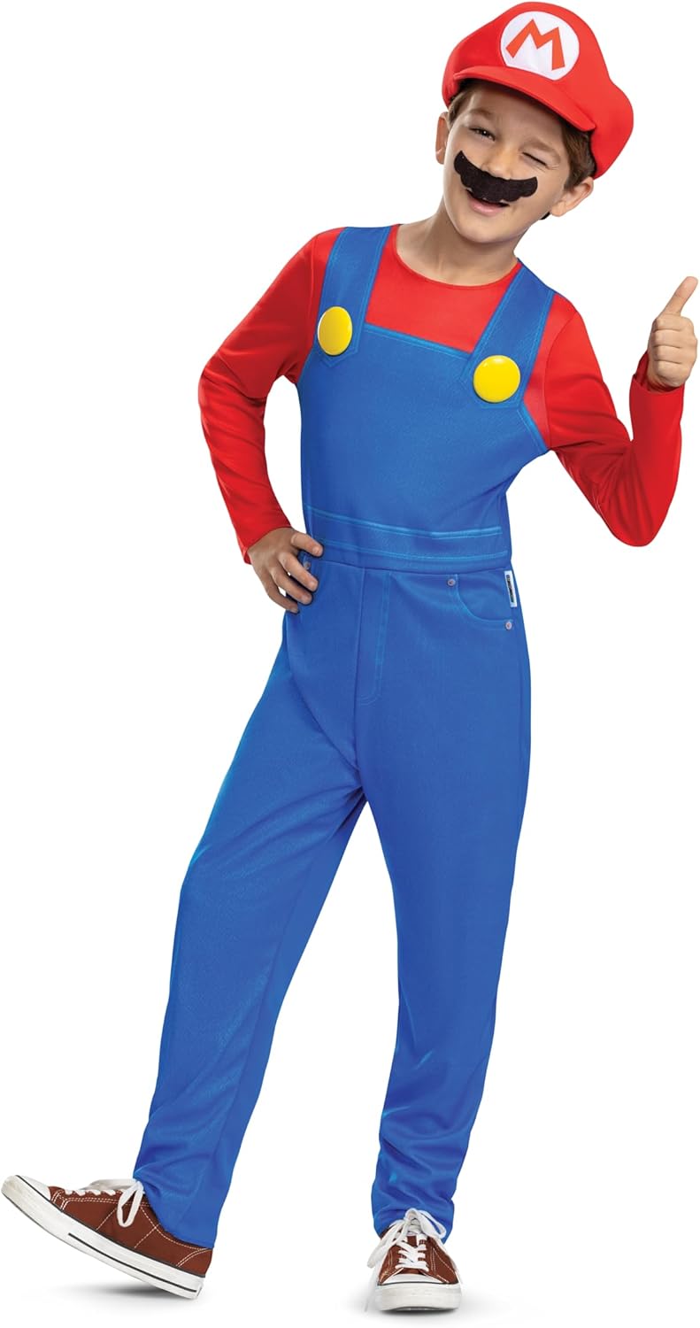 Disguise Boys Mario Costume Super Mario Brothers Kids Costume with Hat and Mustache
