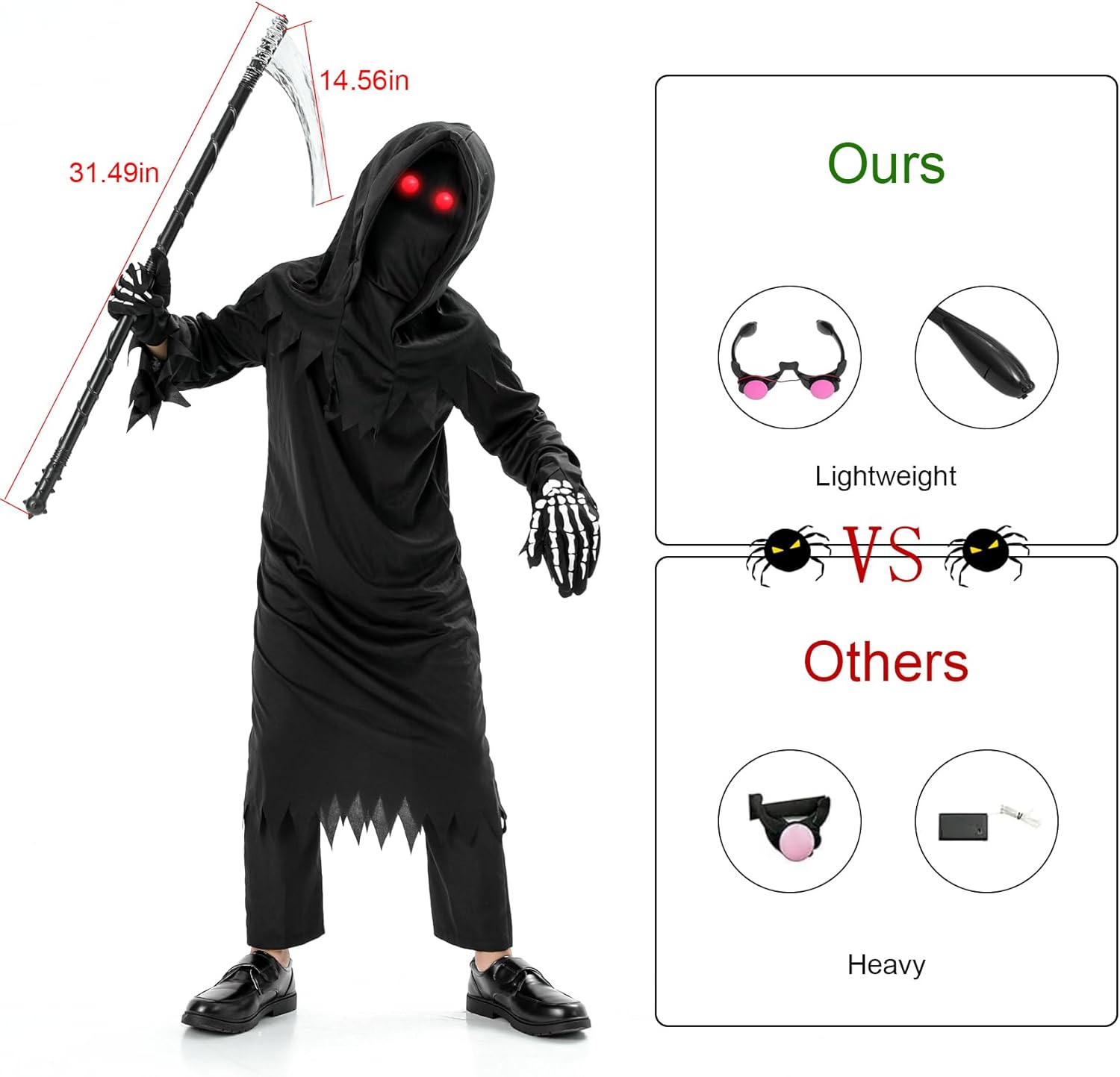 Onory Halloween Costume Kids Grim Reaper Costume Scary Halloween Party Favors
