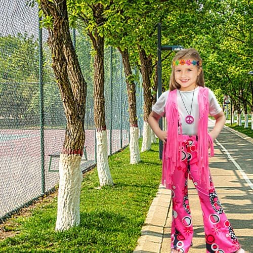 8-Piece Girls 60s-70s Hippie Costume Set with Bohemian Accessories
