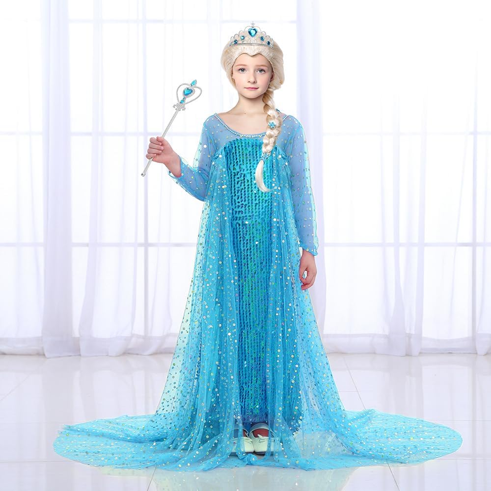 GC Elsa Princess Costume Dress with Wig and Cape