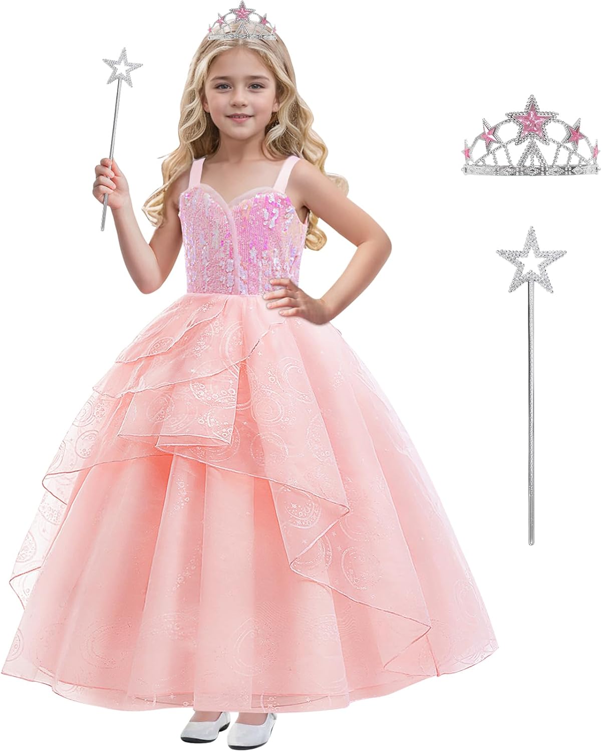 Btonai Kids Pink Witch Costume with Crown and Wand 1