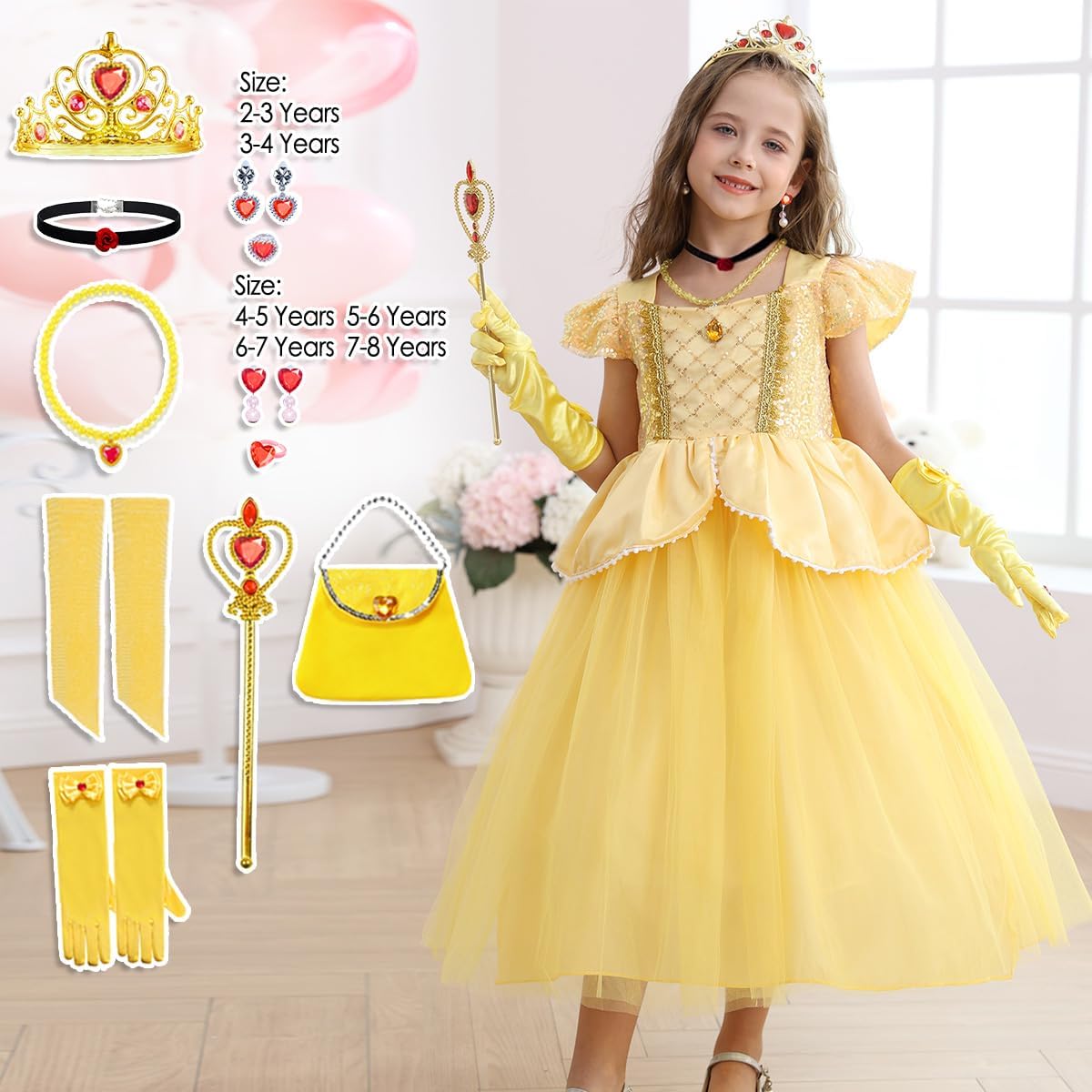 Princess Dress with Accessories Halloween Yellow Fast Delivery