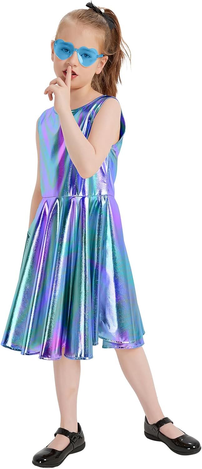 Techcity Girls Sparkle Flared Metallic Dress with Sunglasses