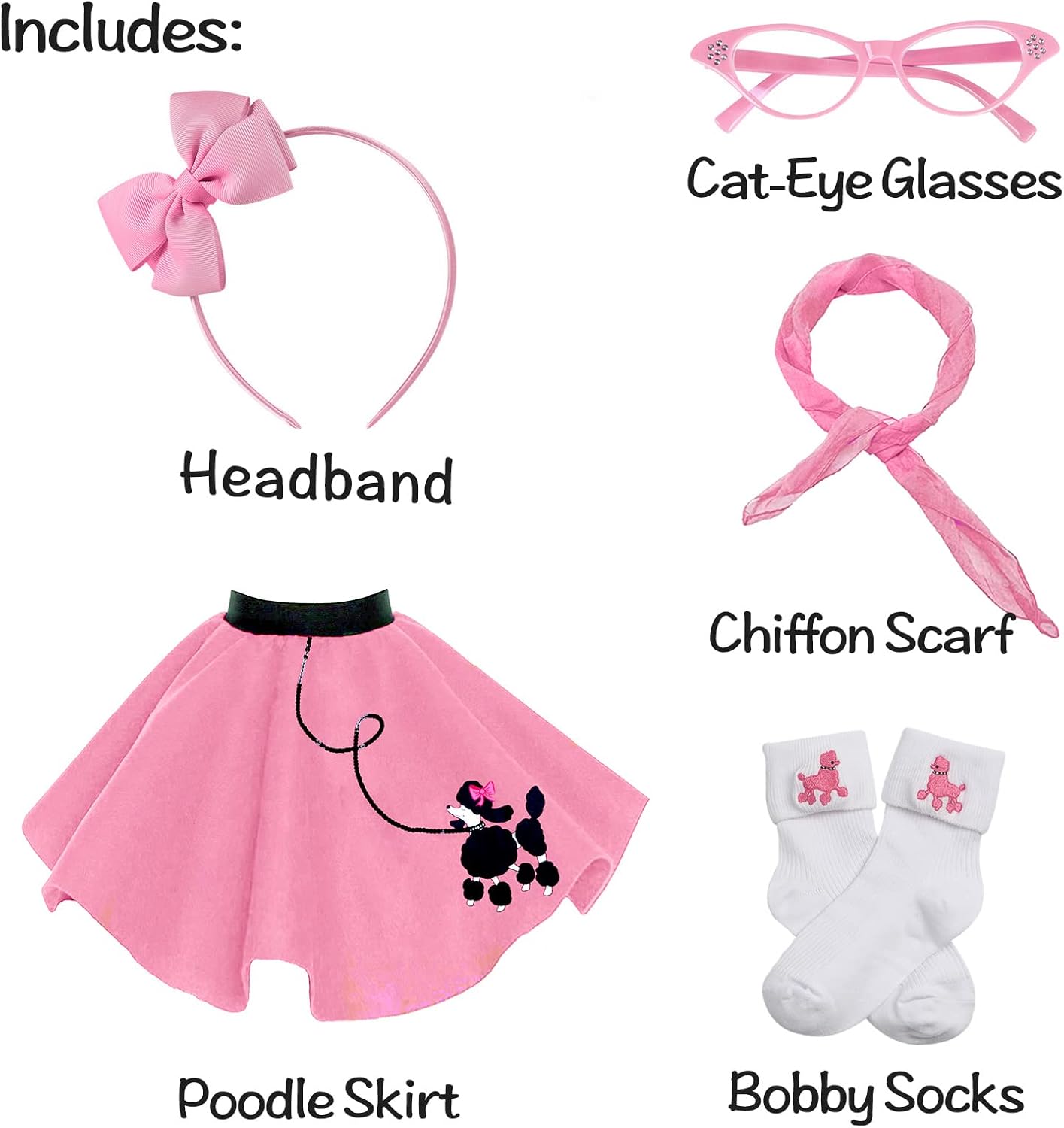 FAYBOX 1950s Poodle Skirt Costume Set for Girls 1