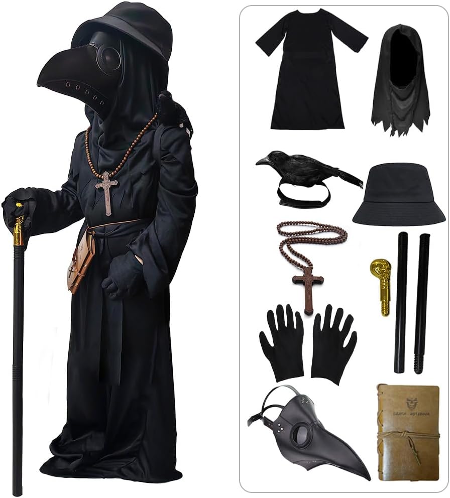 SENLI Plague Doctor Costume for Kids 9 in 1 Halloween Set