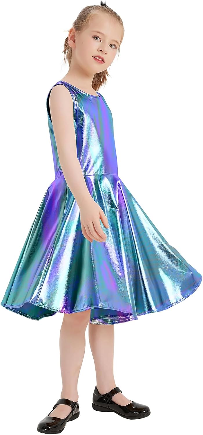 Techcity Girls Sparkle Flared Metallic Dress with Sunglasses