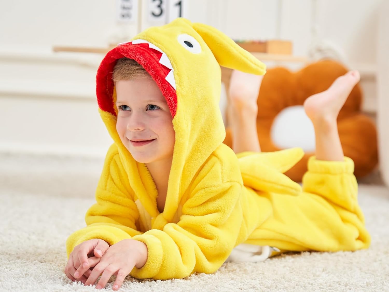 LOLANTA Dinosaur Shark Flannel Jumpsuit Kids Costume
