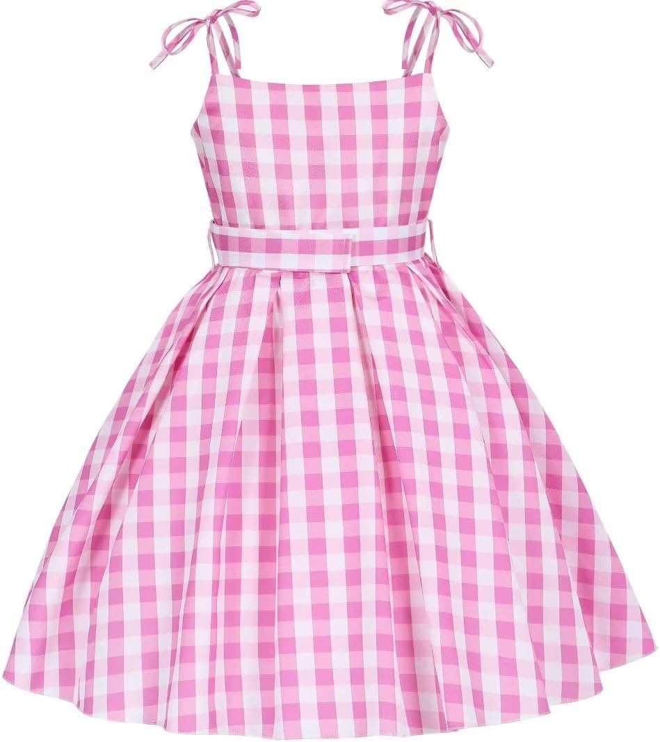 SZ-TONDA Girls Pink Plaid Costume Dress - Movie Cosplay Birthday Halloween Party Outfit