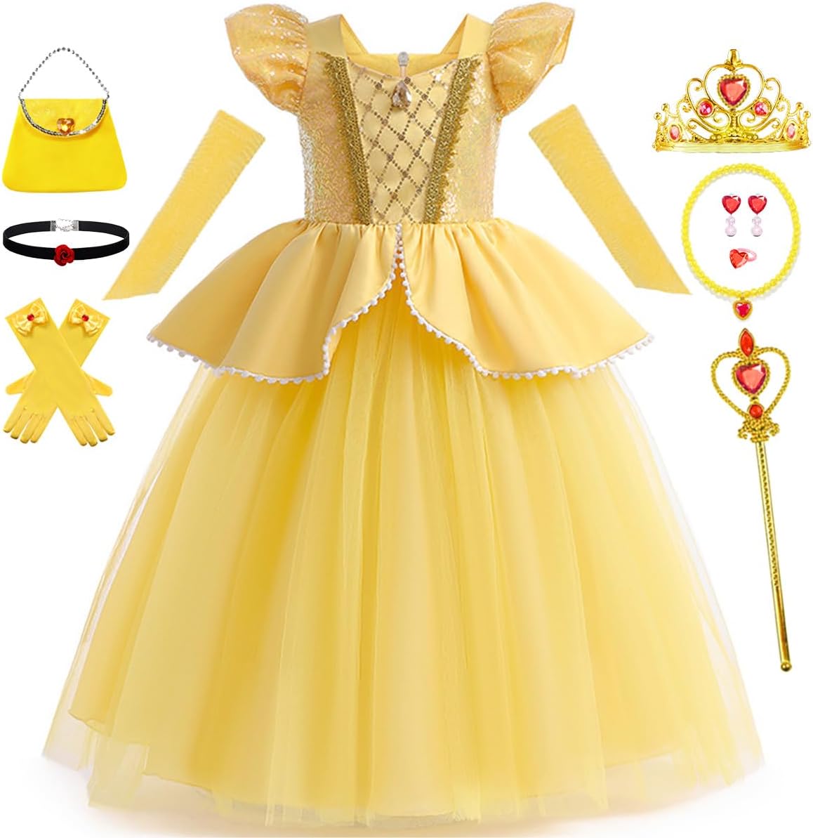 Princess Dress with Accessories Halloween Yellow Fast Delivery
