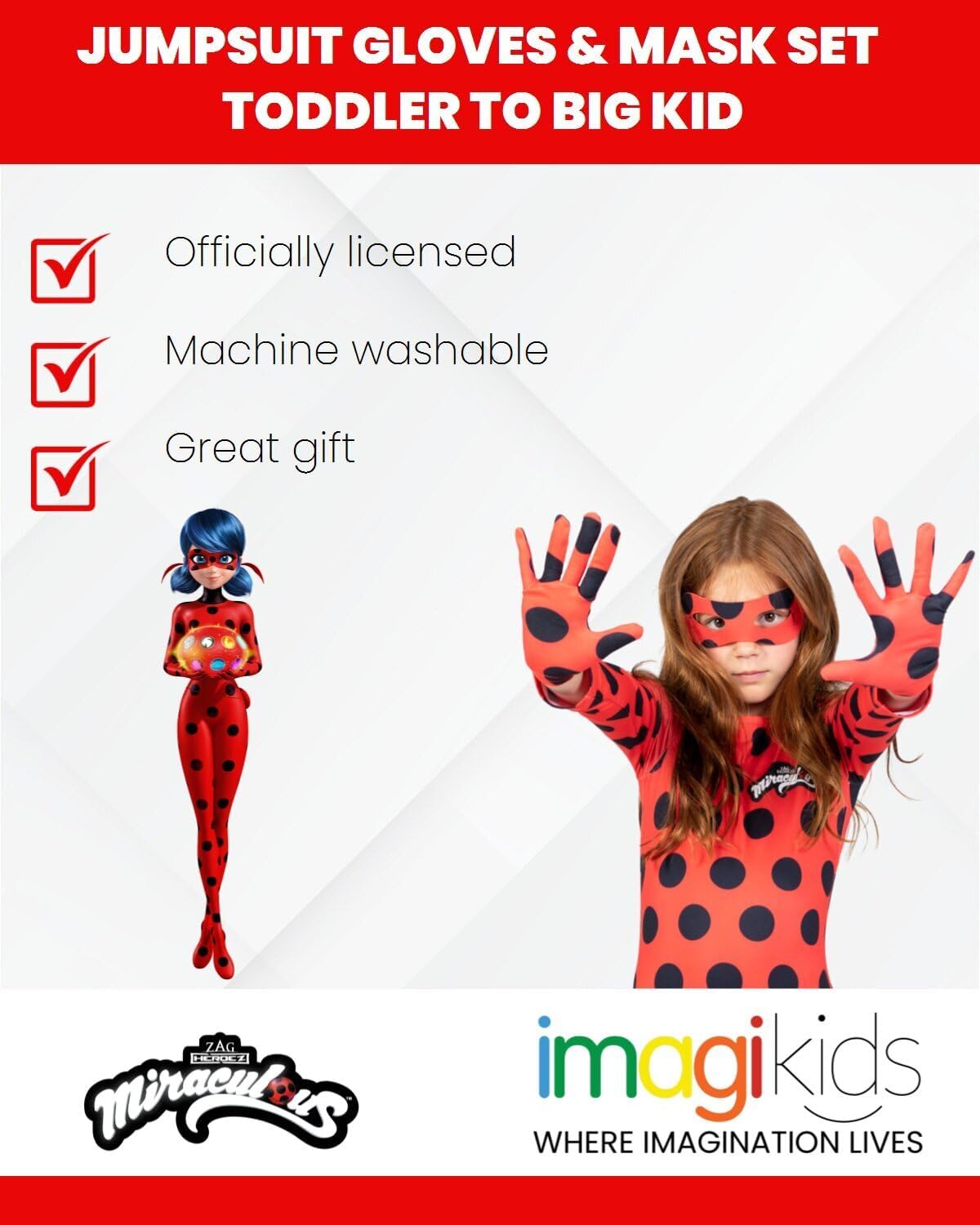 Miraculous Ladybug Girls 3-Piece Halloween Costume Set