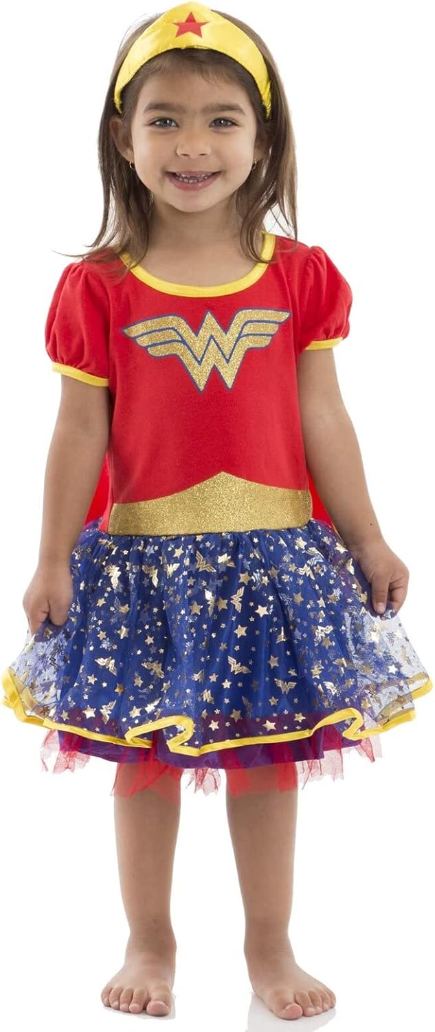 Warner Bros Justice League Wonder Woman Girls Cosplay Costume Dress Cape Headband