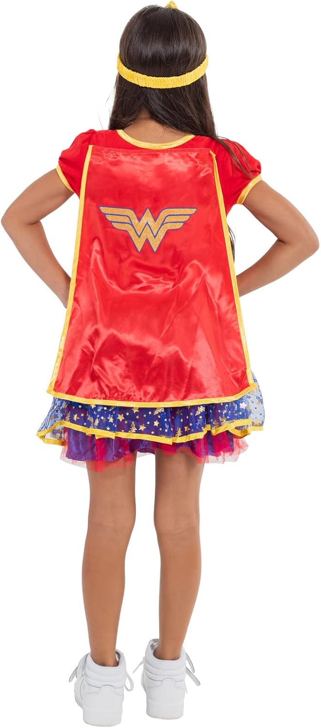 Warner Bros Justice League Wonder Woman Girls Cosplay Costume Dress Cape Headband