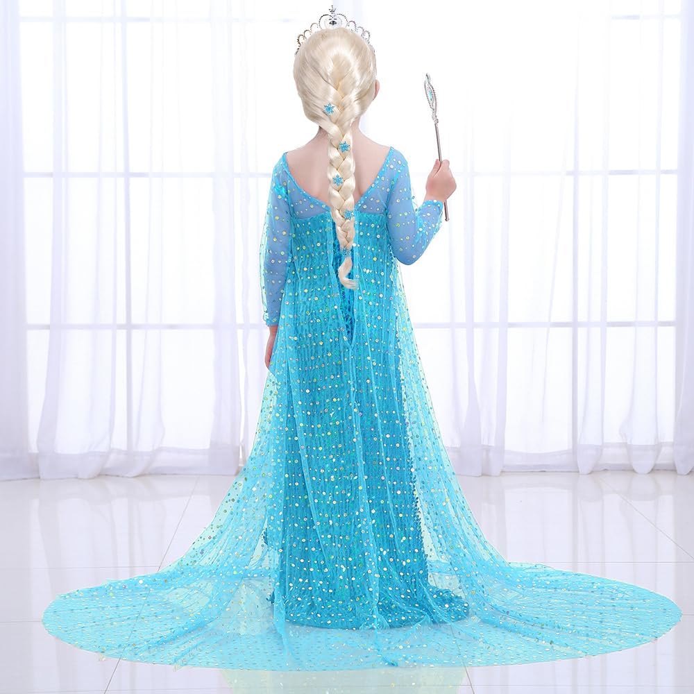 GC Elsa Princess Costume Dress with Wig and Cape