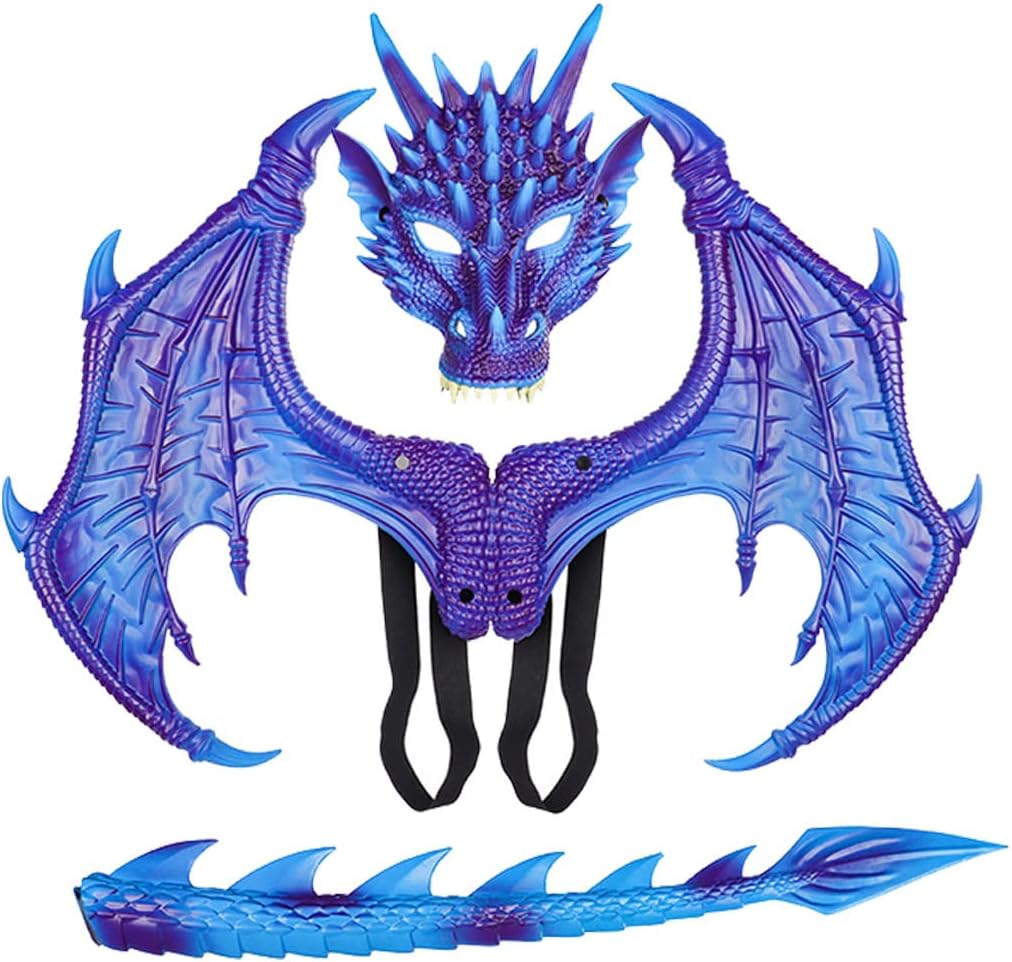 HoVoltaChildrens Dragon Wing Costume Dinosaur Tail Mask Set for Kids Halloween Costume
