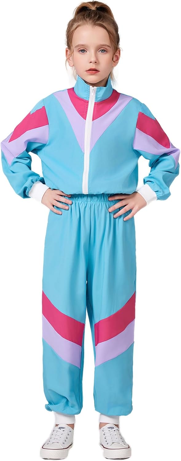 80s90s Retro Windbreaker Set for Girls Track Costume Outfit with Matching Headband