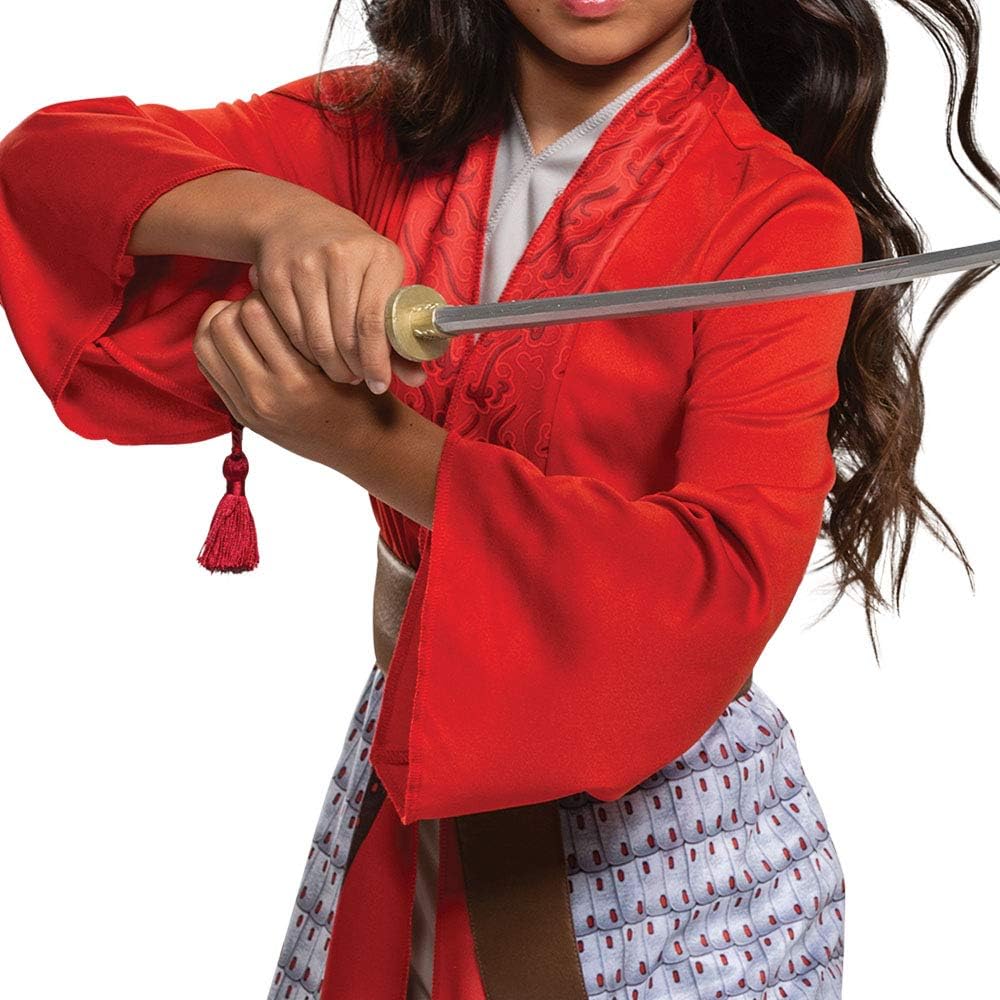 Mulan Costumes - Disney Live Action Girls Costume with Red Tunic and Grey Pants