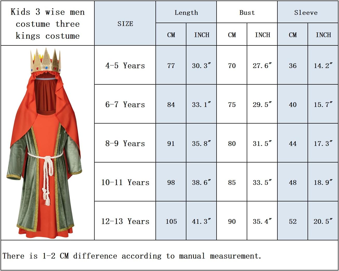 3 Wise Men Costume for Boys - Biblical Nativity Season Shirt Accessories
