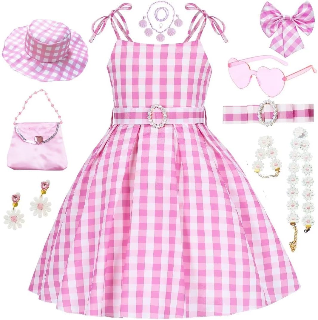 SZ-TONDA Girls Pink Plaid Costume Dress - Movie Cosplay Birthday Halloween Party Outfit