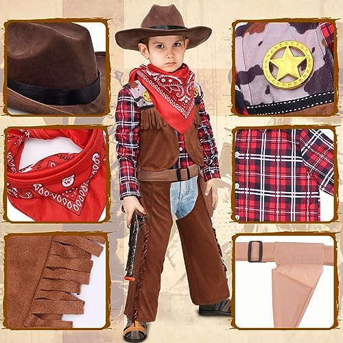 Latocos 7 PCS Kids Cowboy Costume Set for Boys Halloween Party