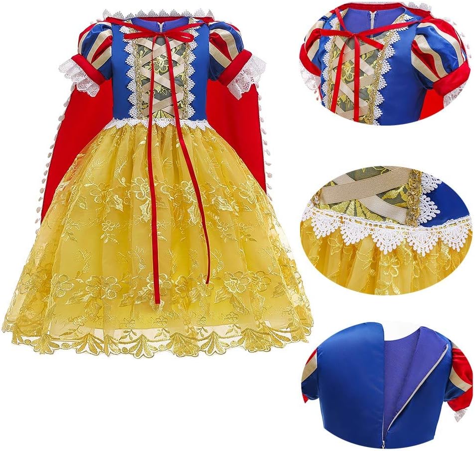 REXREII Girls Princess Snow White Costume Fancy Dress