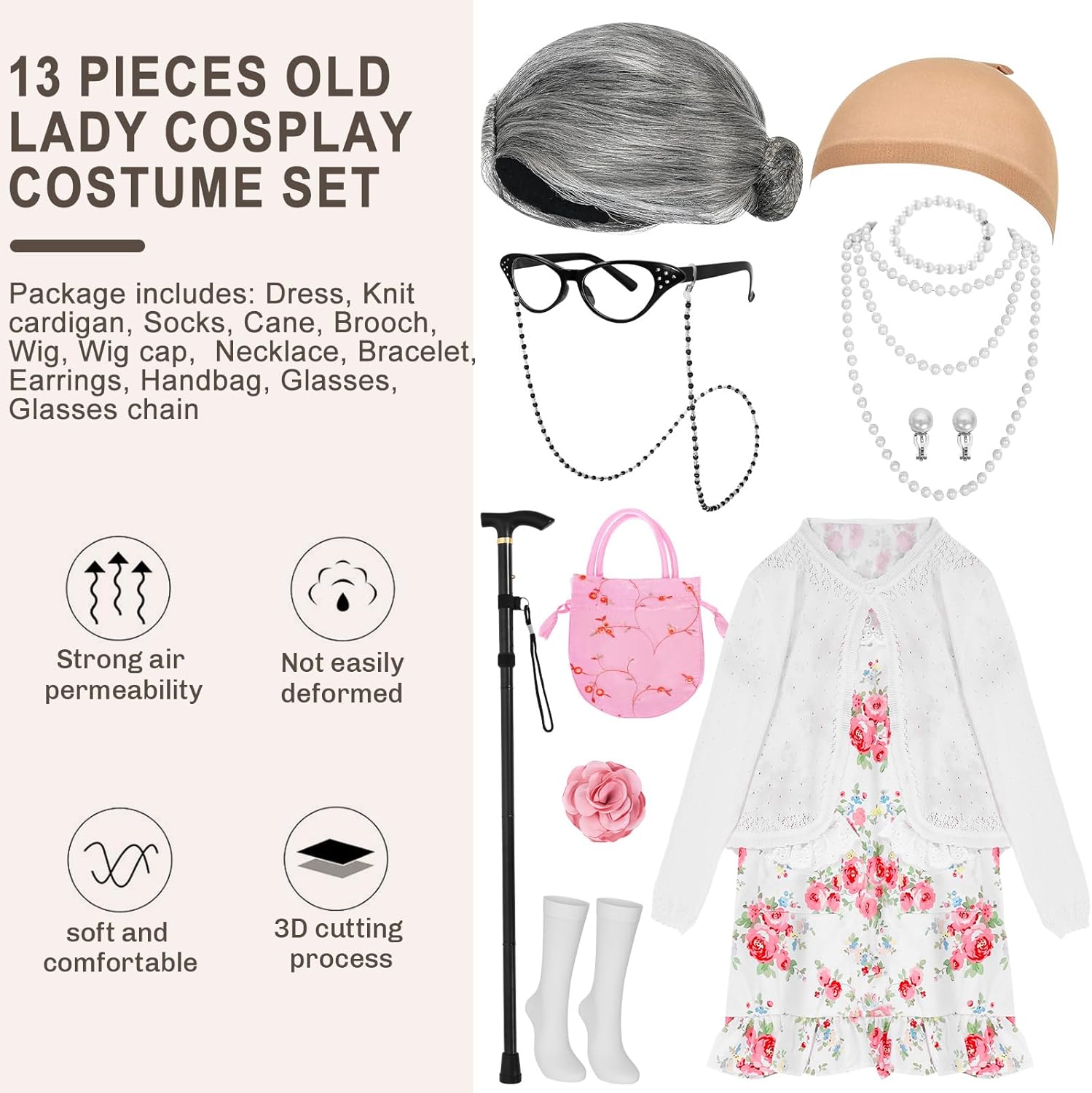 MGparty 100th Day of School Costume Girls - Old Lady Dress for Kids