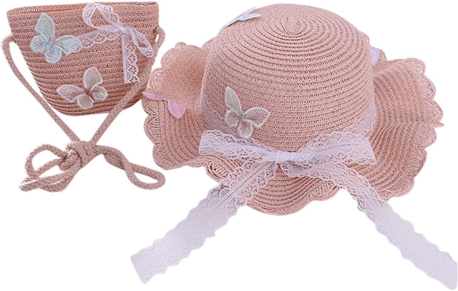2-8 Years Baby Butterfly Sunshade Hat with Straw Bag