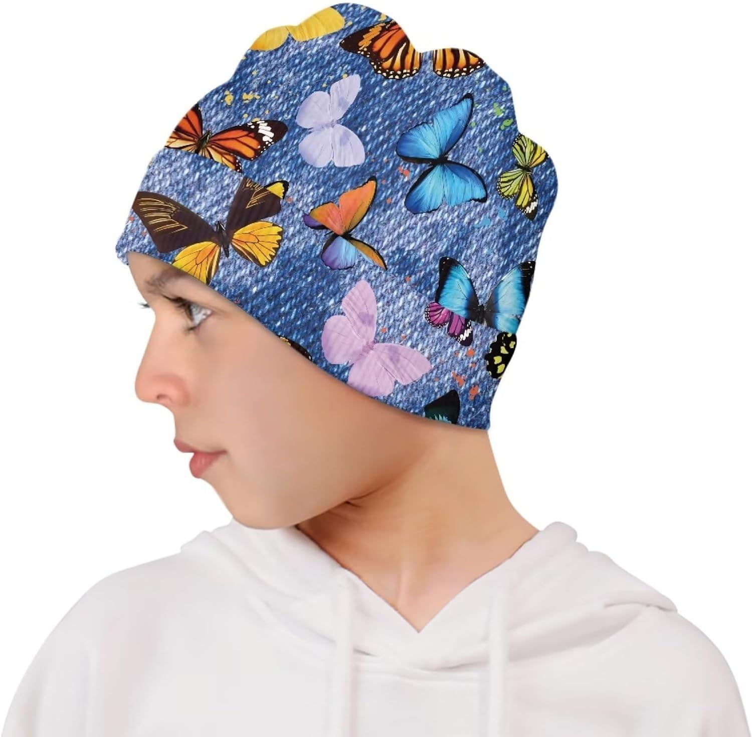 Parprinty Girls Butterfly Floral Knitted Beanie Hat