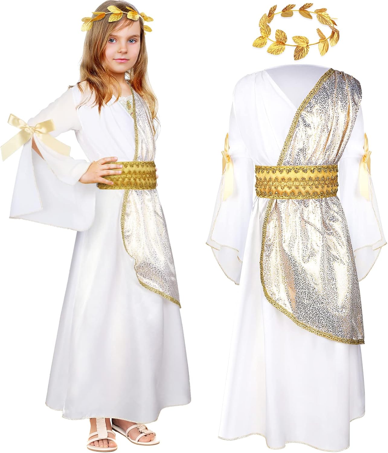 Geyoga Womens Greek Toga Costume Halloween Special Roman Crown Leaf Wreath 2-Piece