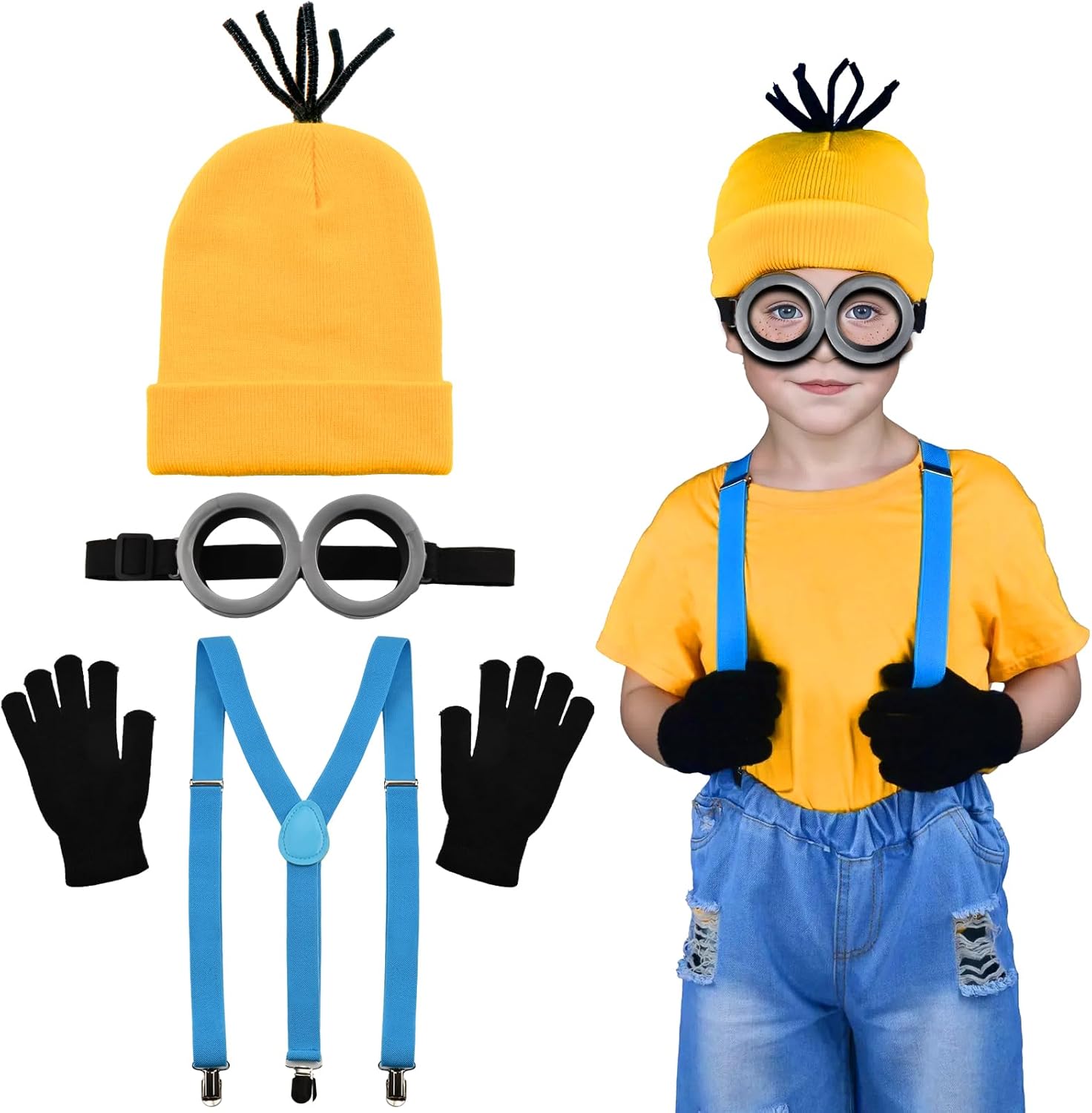 VanILD Steampunk Accessories 4PC costume Steampunk Goggles Beanie Hats Gloves and Suspenders