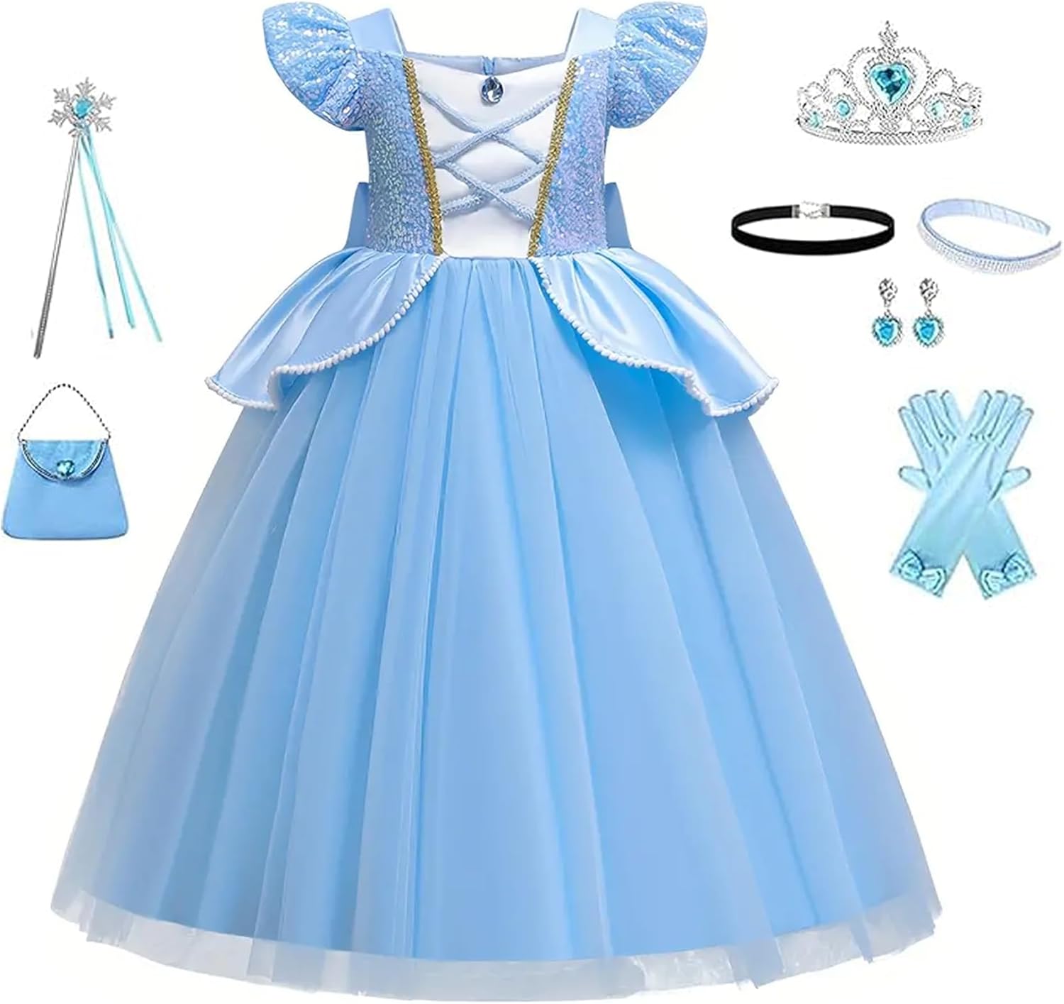 WYB Princess Halloween Costume Dress with Accessories for Girls 4-12