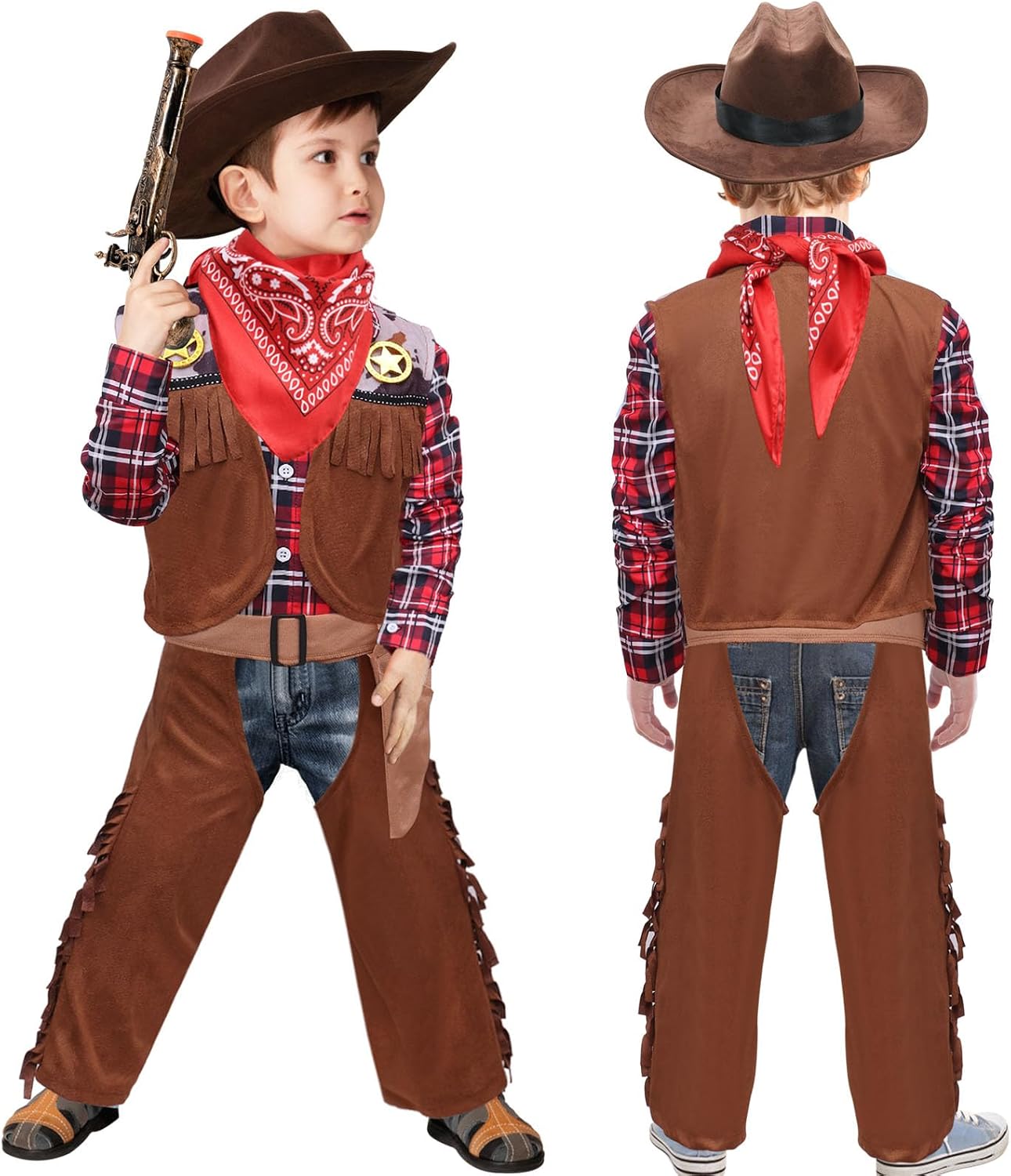 Latocos 7 PCS Kids Cowboy Costume Set for Boys Halloween Party