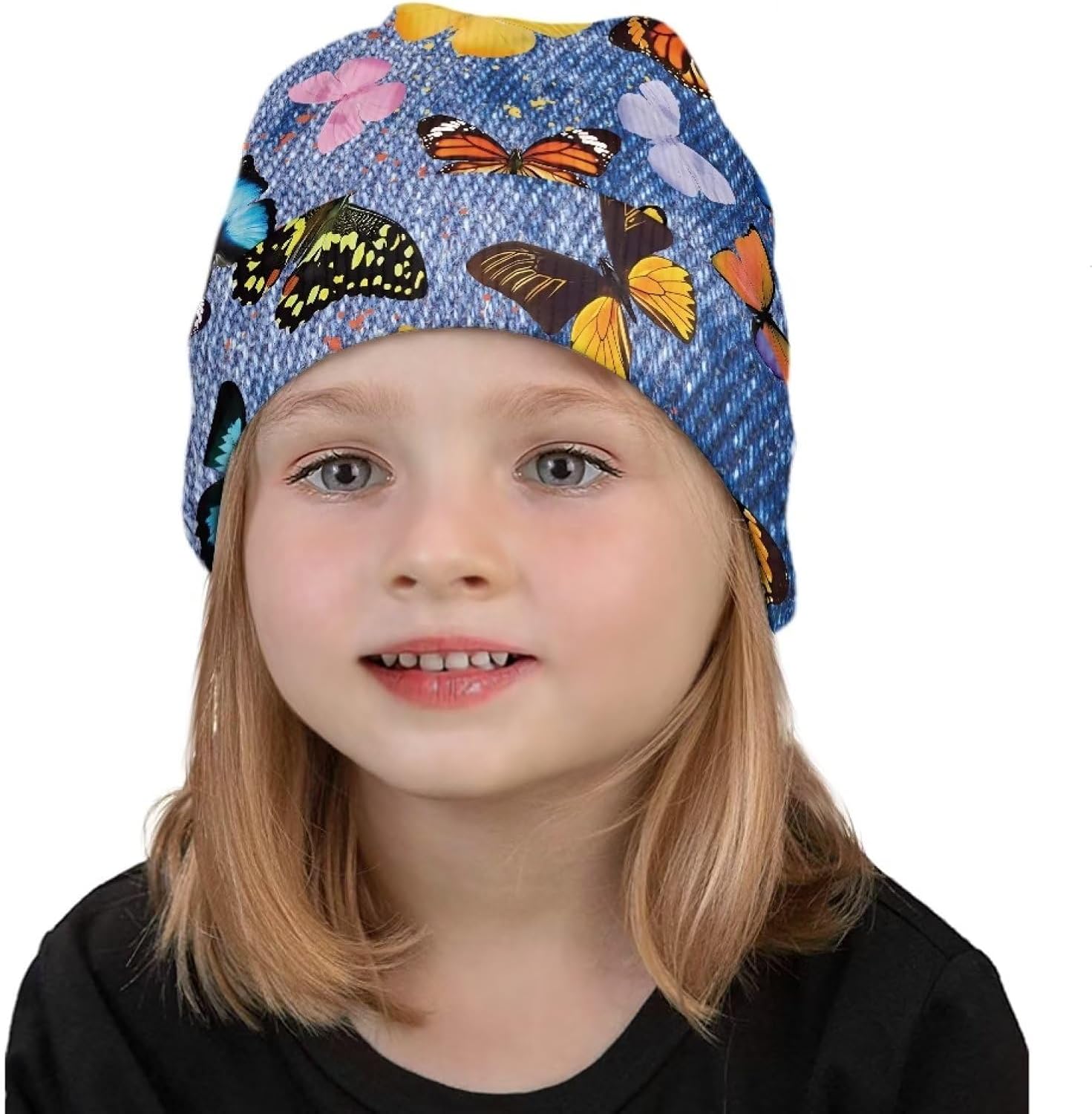 Parprinty Girls Butterfly Floral Knitted Beanie Hat