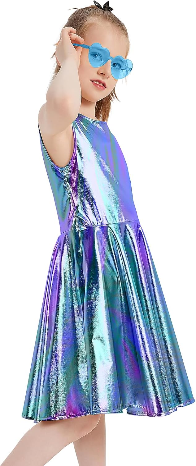 Techcity Girls Sparkle Flared Metallic Dress with Sunglasses