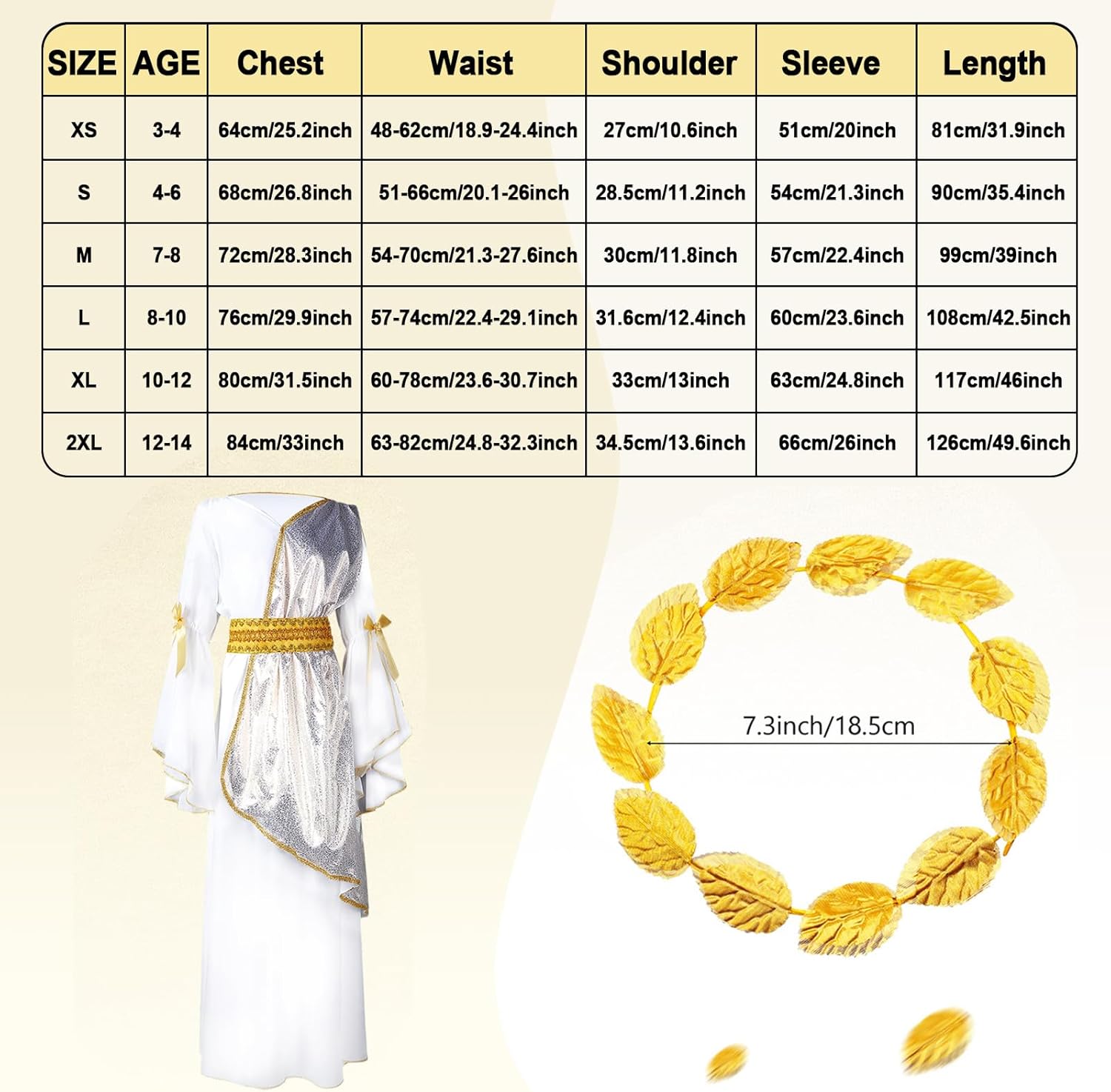 Geyoga Womens Greek Toga Costume Halloween Special Roman Crown Leaf Wreath 2-Piece