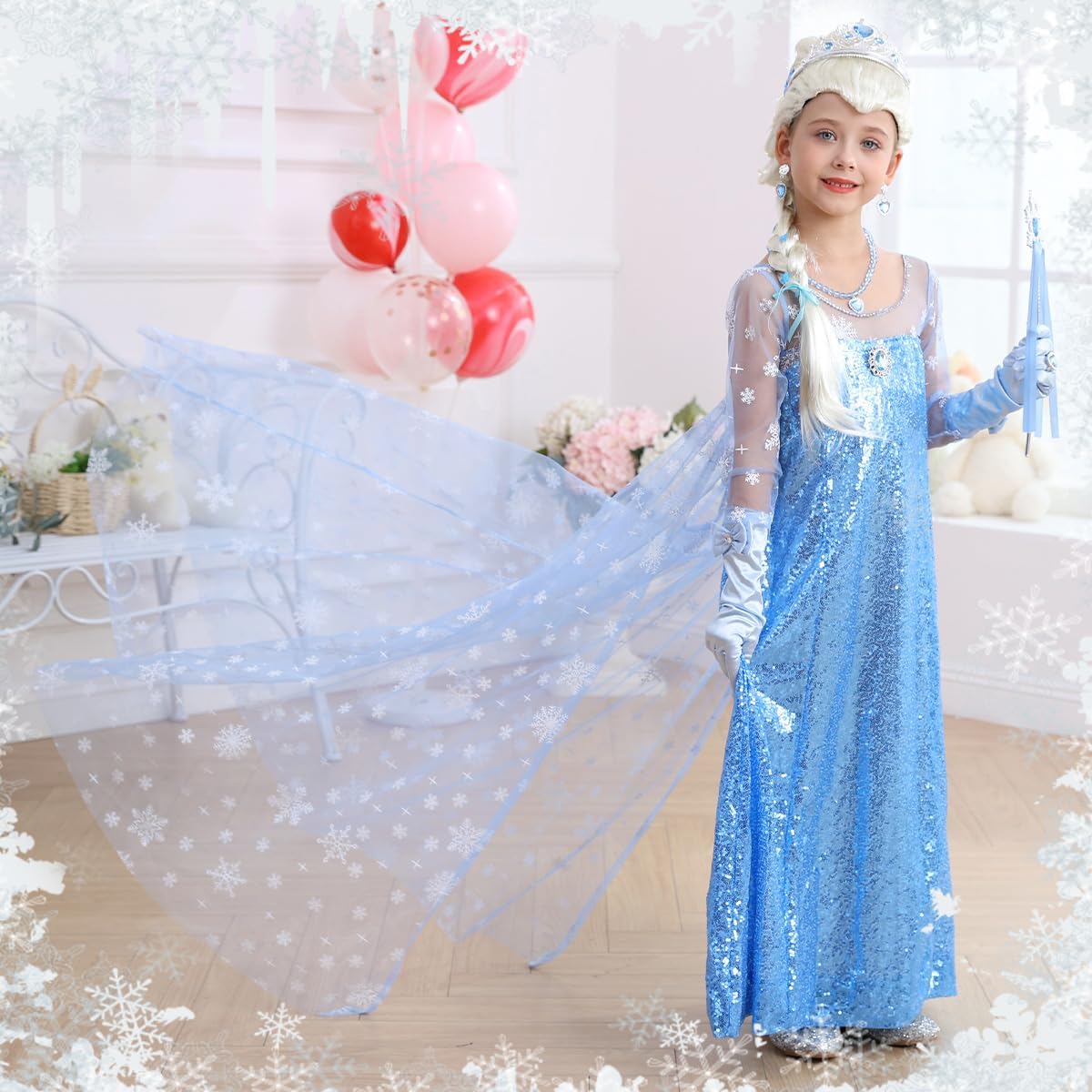 ZaisuiFun Princess Elsa Sequin Dress for Girls Halloween Party Costume