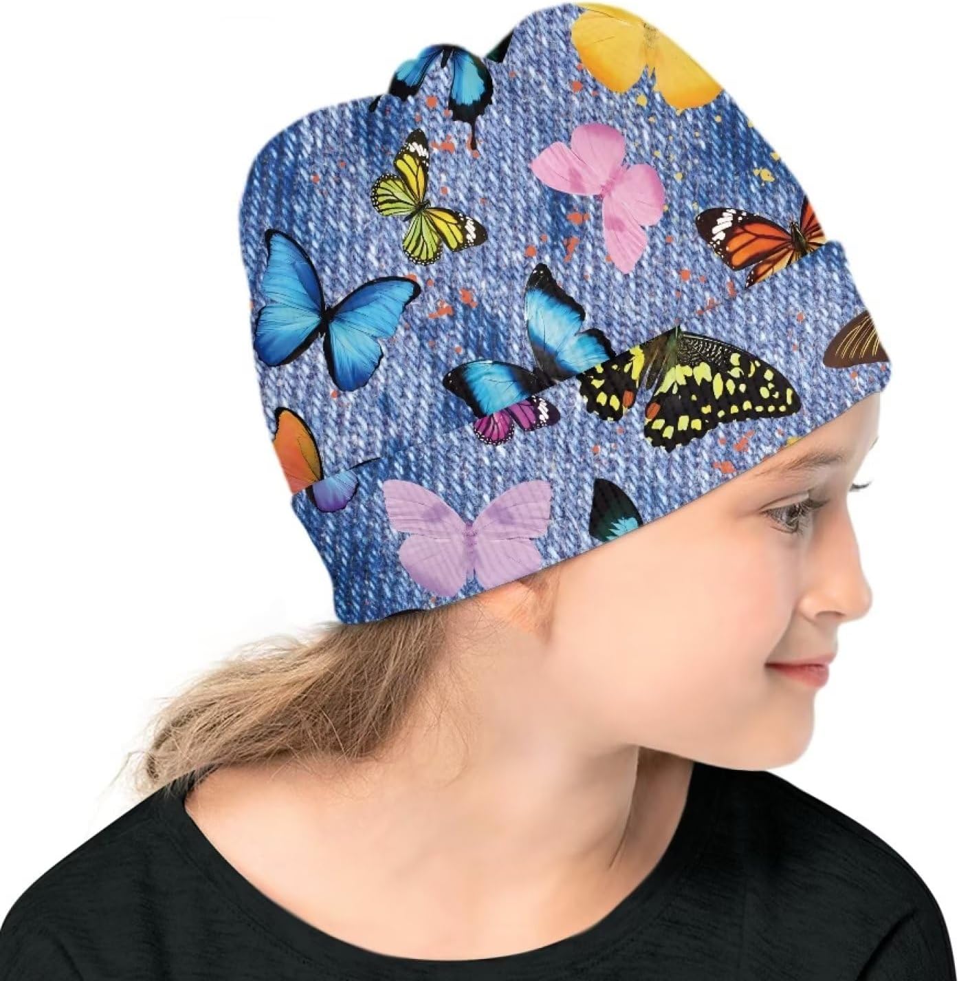 Parprinty Girls Butterfly Floral Knitted Beanie Hat