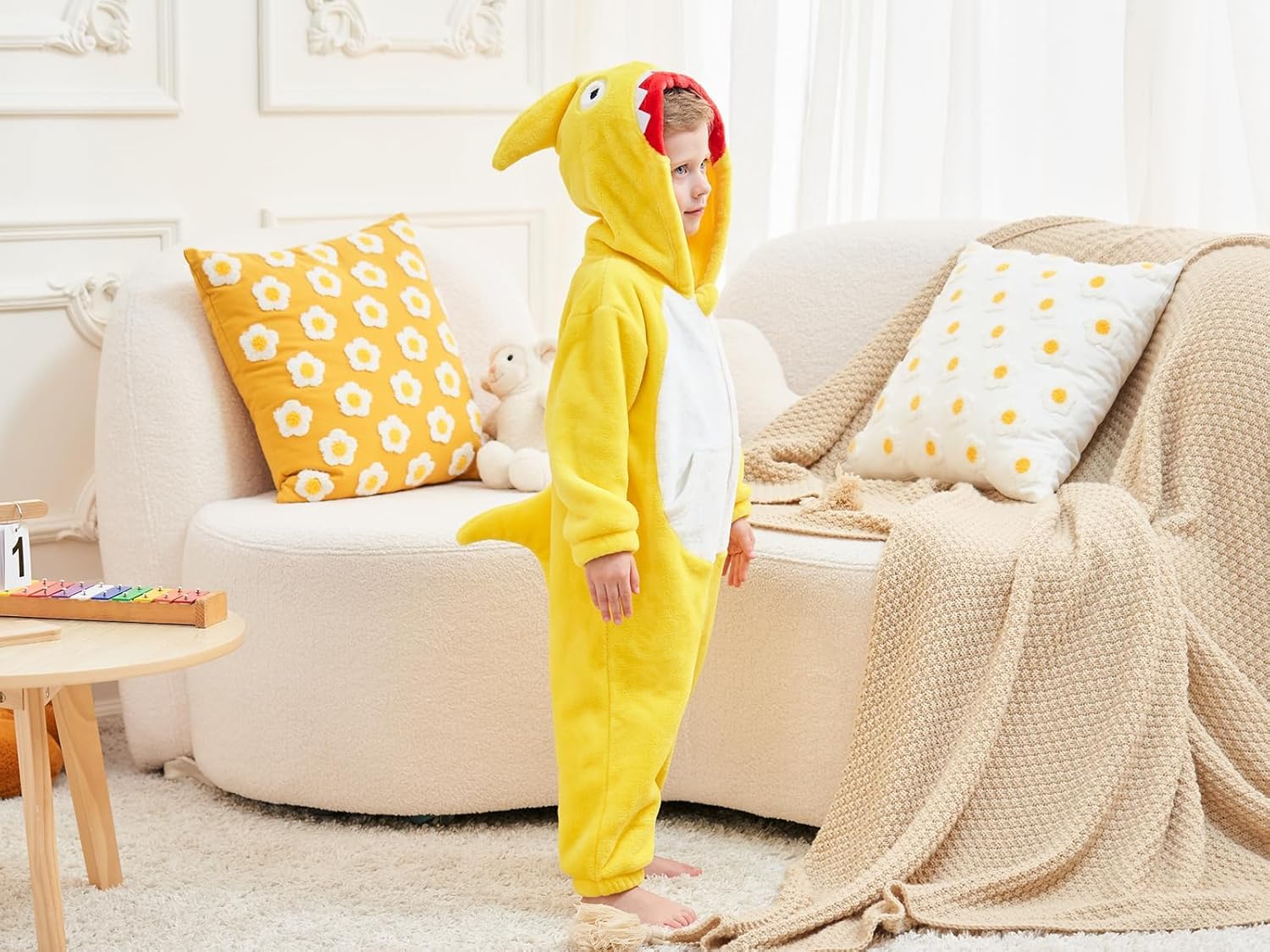 LOLANTA Dinosaur Shark Flannel Jumpsuit Kids Costume