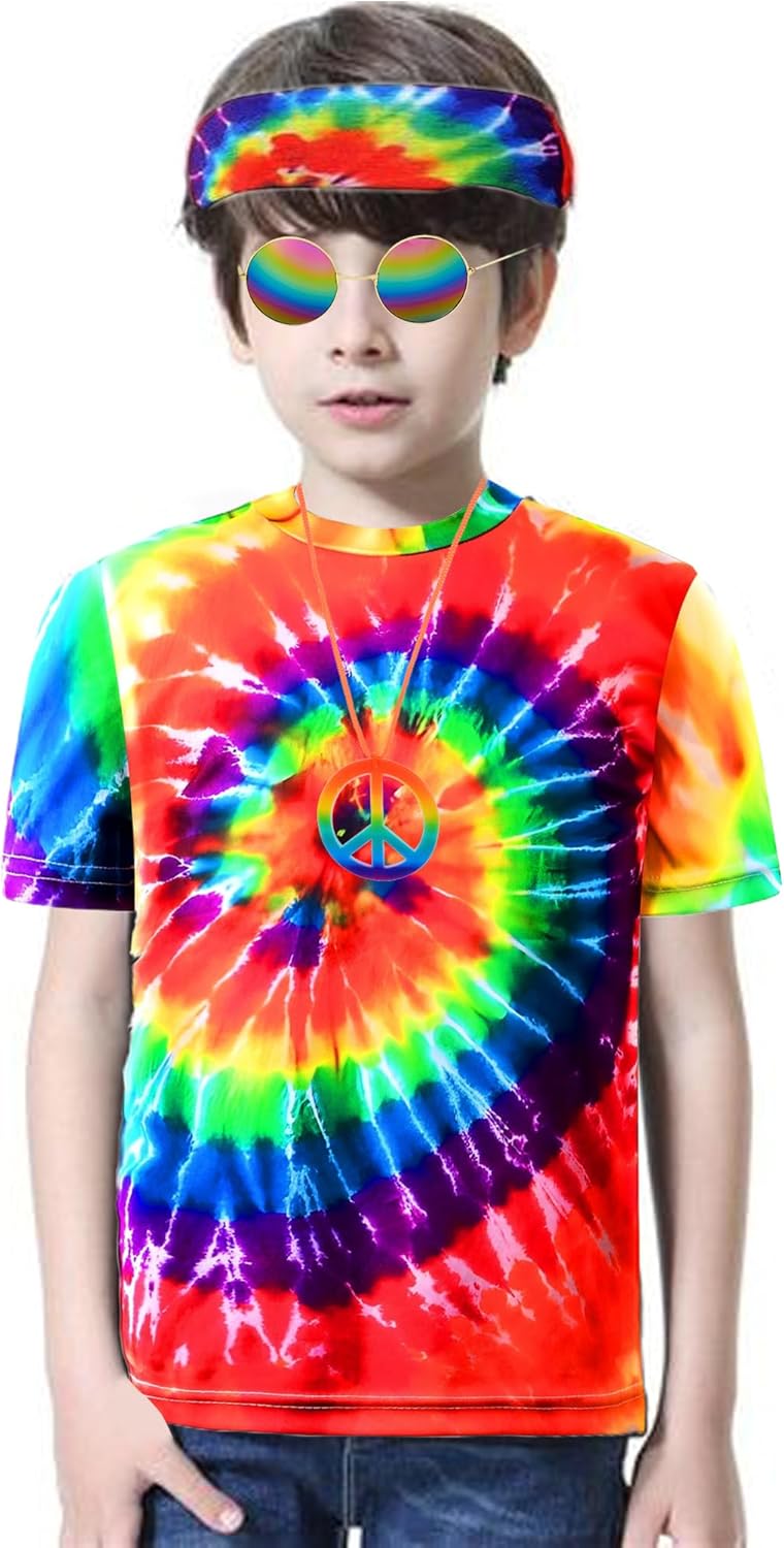Inrajoper Boys 4 Pcs Hippie Costume Set 60s 70s 1