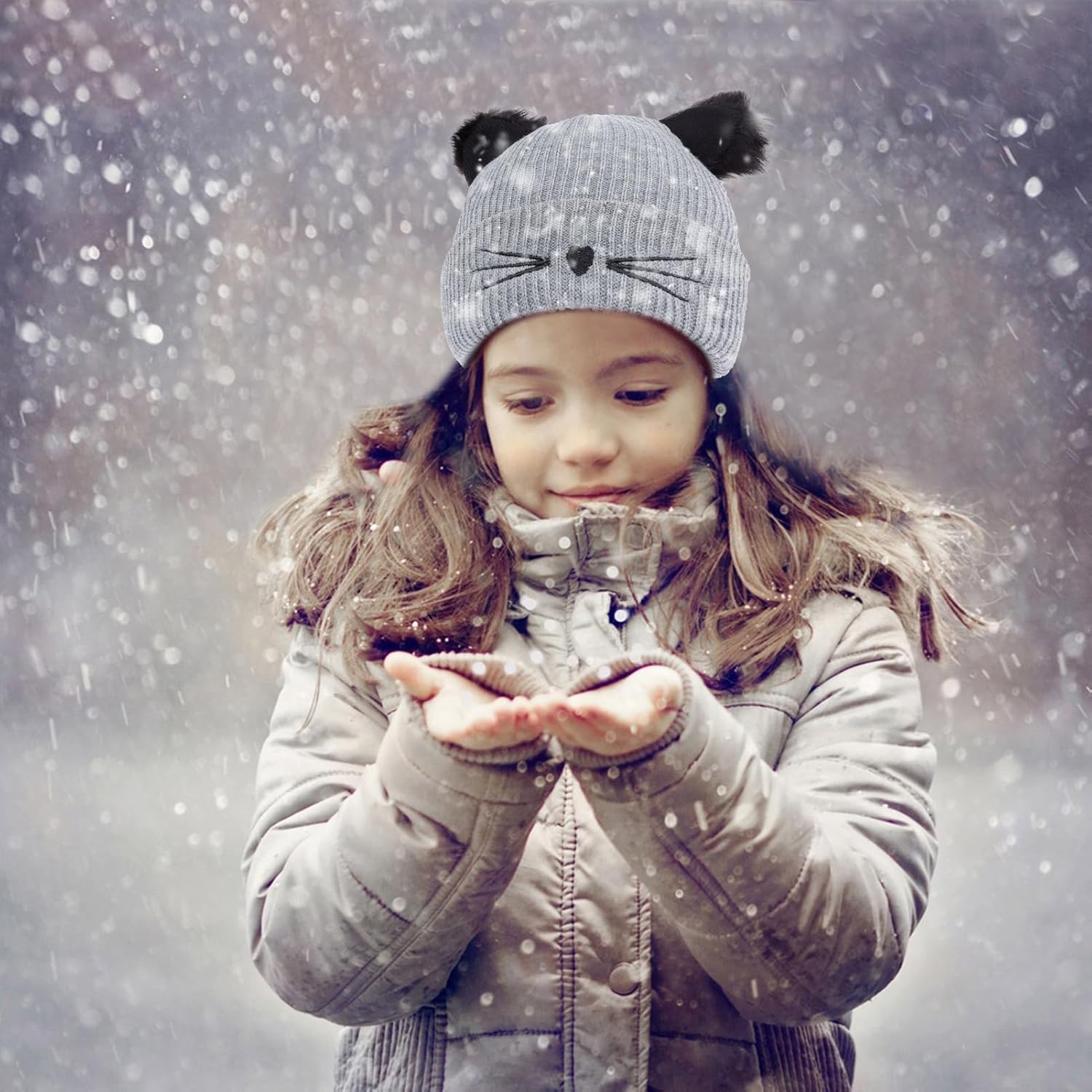 Winter Cat Ears Beanie for Girls