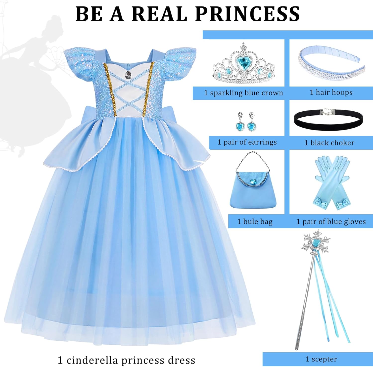 WYB Princess Halloween Costume Dress with Accessories for Girls 4-12