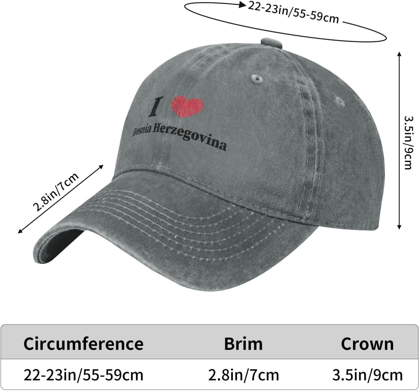 I Love Bosnia Herzegovina Adjustable Baseball Cap Men Women