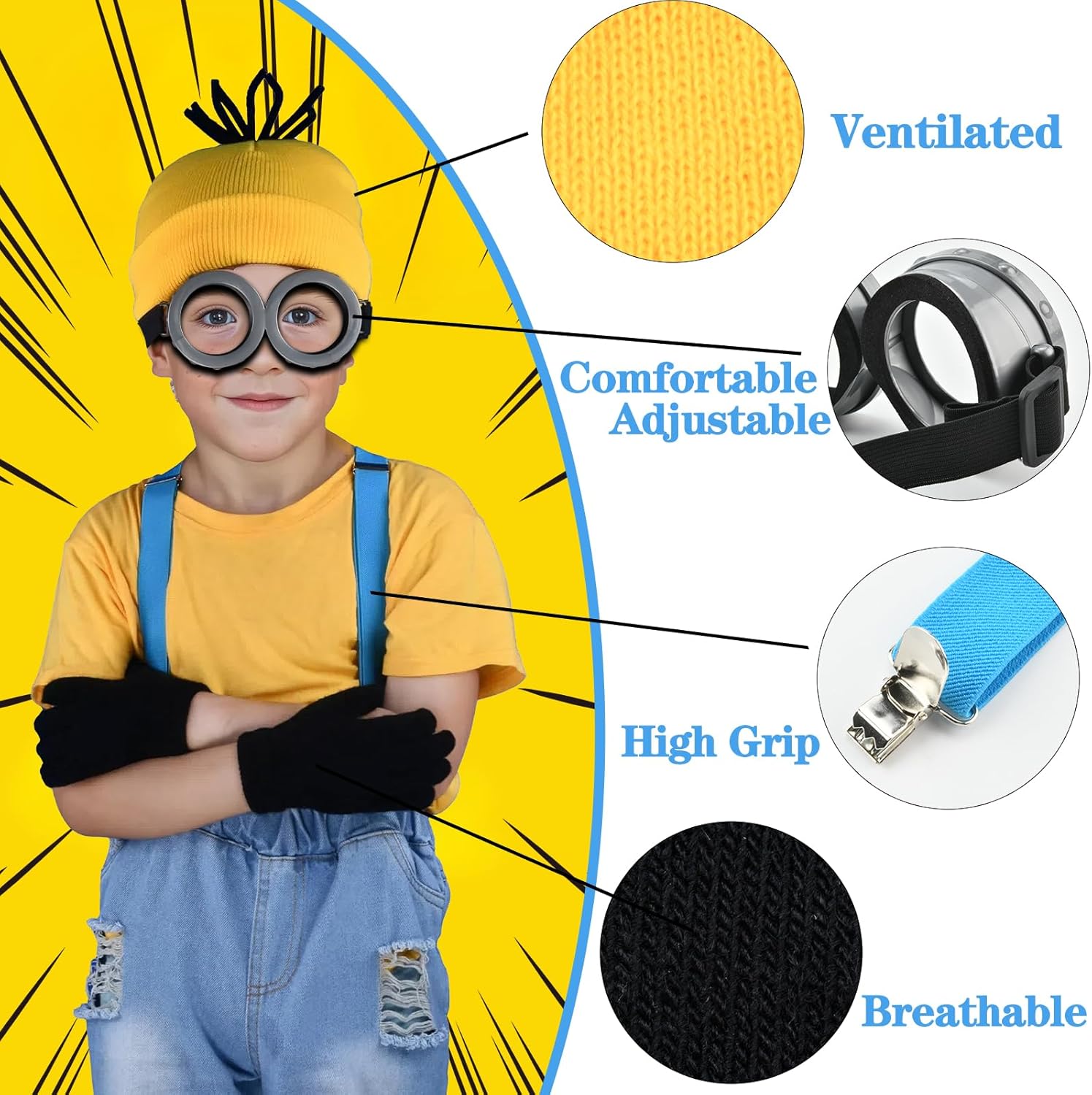 VanILD Steampunk Accessories 4PC costume Steampunk Goggles Beanie Hats Gloves and Suspenders