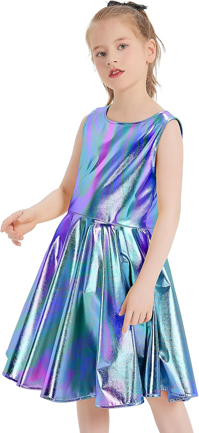 Techcity Girls Sparkle Flared Metallic Dress with Sunglasses