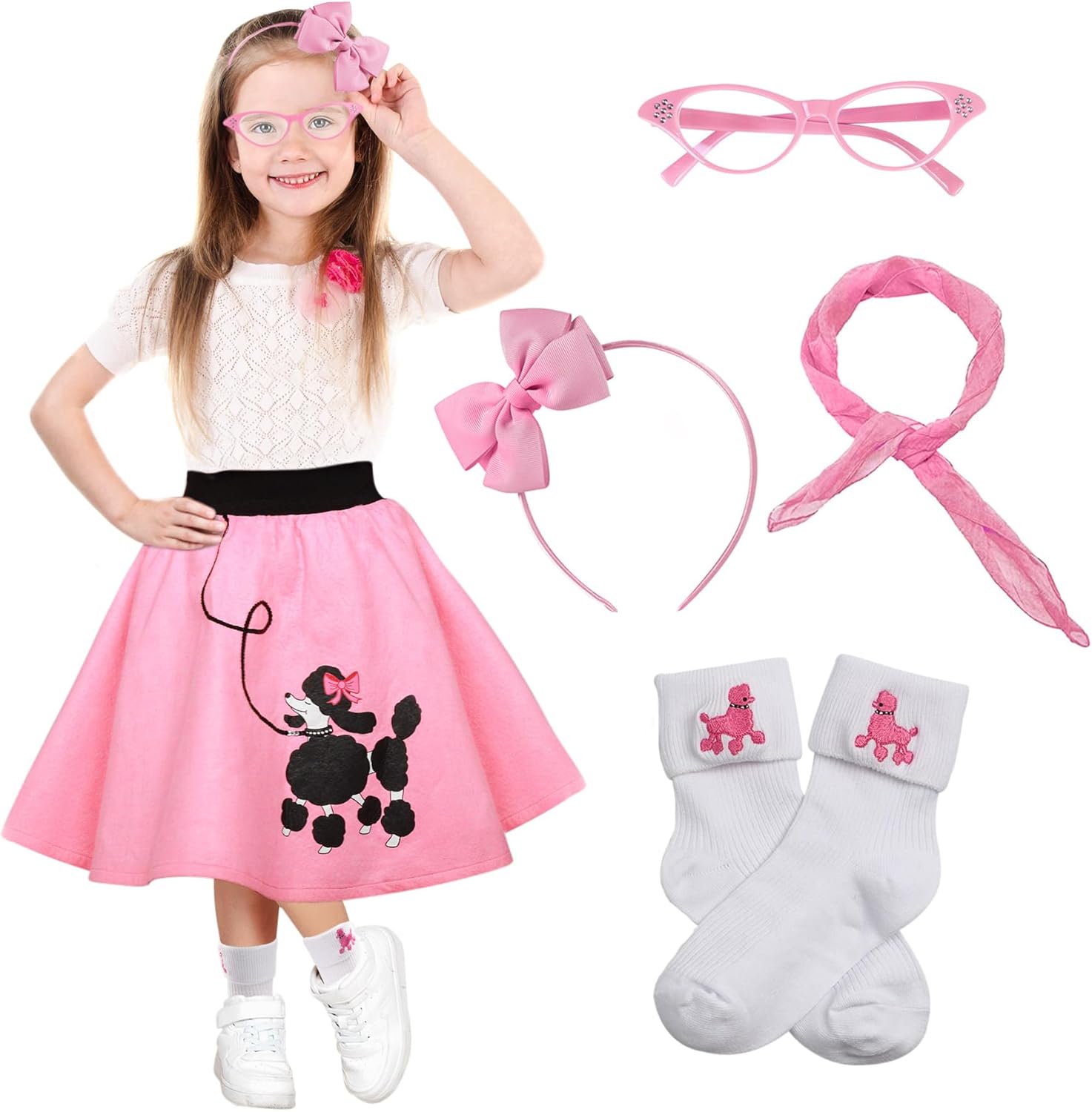 FAYBOX 1950s Poodle Skirt Costume Set for Girls 1