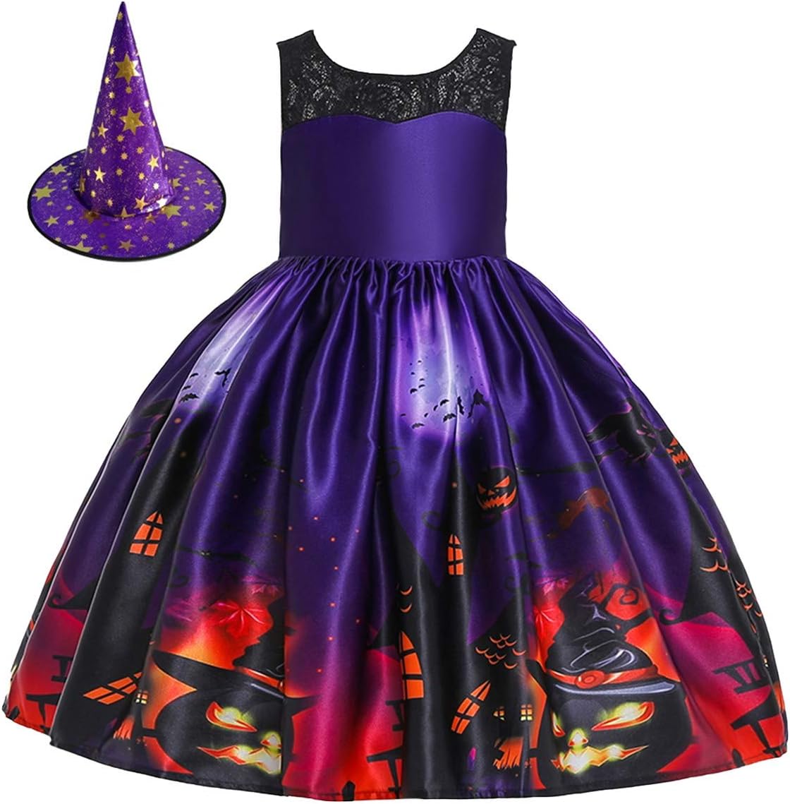 MYRISAM Kids Halloween Costume Dress with Witch Hat